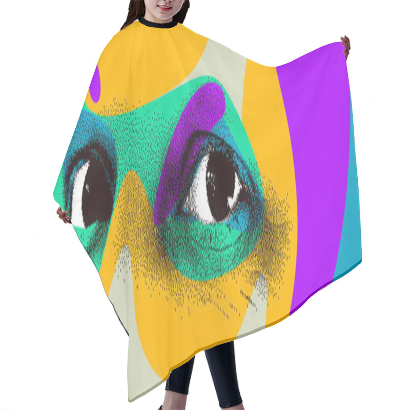 Personality  Looking Eyes 8 Bit Dotted Design Style Vector Abstraction, Human Hair Cutting Cape