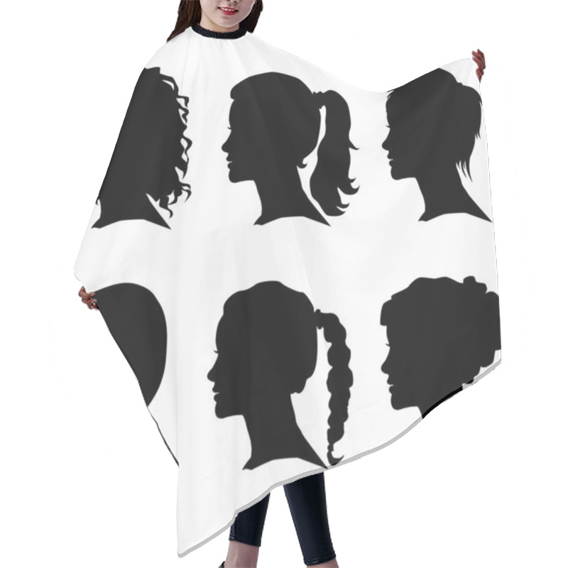 Personality  Vector Set Of Woman Silhouette With Hair Styling Hair Cutting Cape