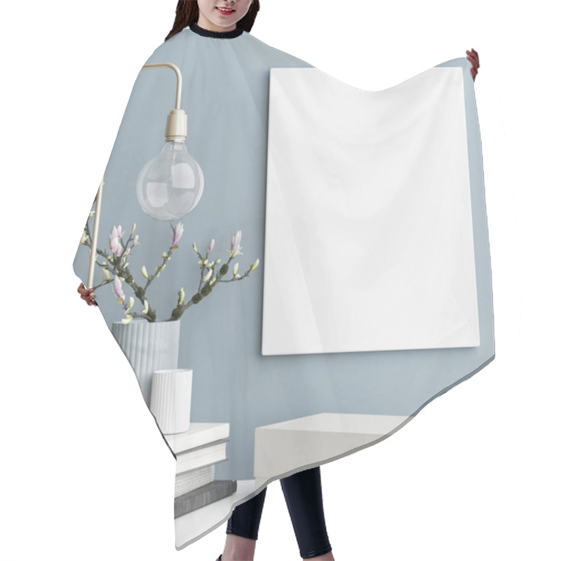 Personality  Decoration Concept Interior, Mock Up Poster On Blue Wall Hair Cutting Cape