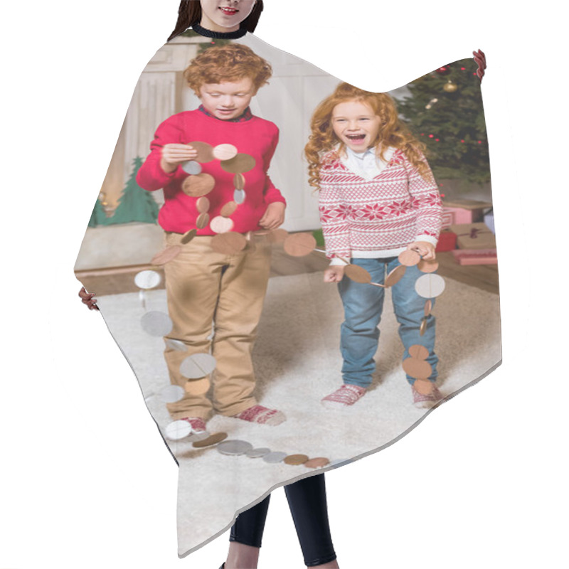 Personality  Happy Kids With Festive Garland  Hair Cutting Cape