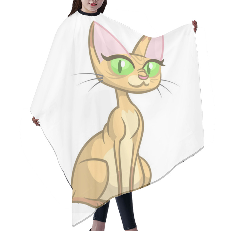 Personality  Cartoon Sphynx Cat. Funny Bald Cat With Green Eyes. Vector Illustration Hair Cutting Cape