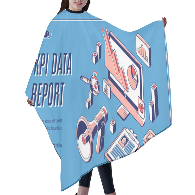 Personality  KPI Data Report Isometric Landing Page, Banner Hair Cutting Cape