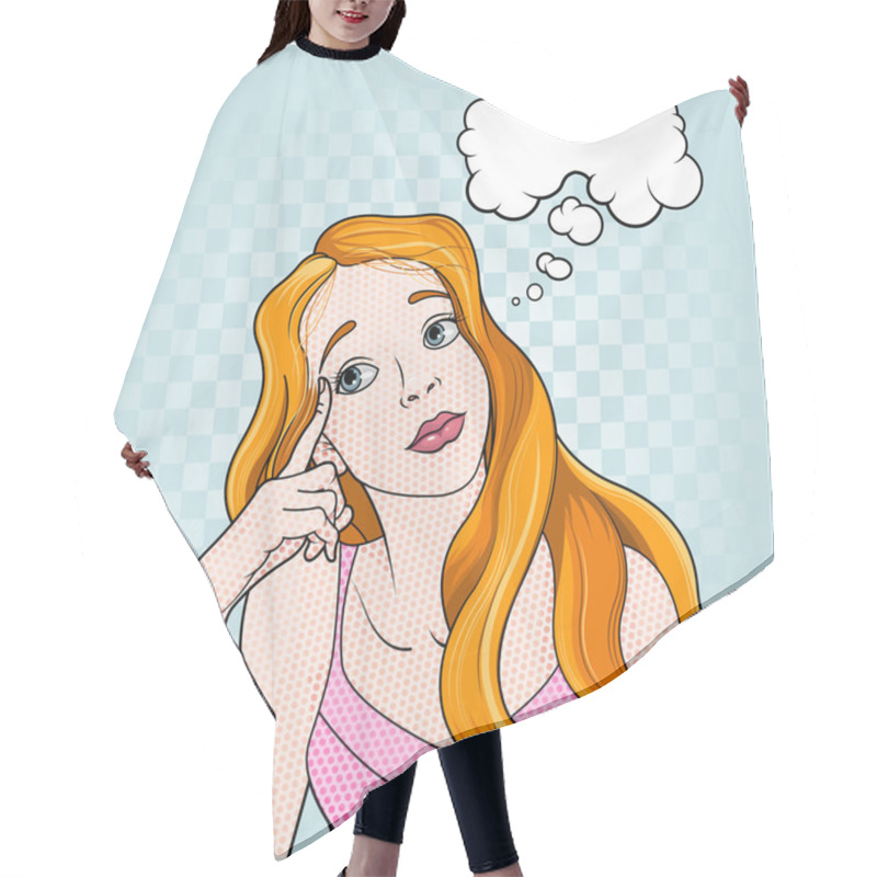 Personality  Comic Girl Thinking Hair Cutting Cape