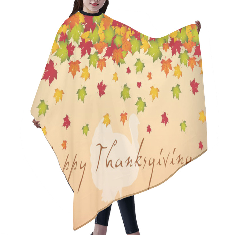 Personality  Happy Thanksgiving. Background From Autumn Leaves Close Up. Hair Cutting Cape