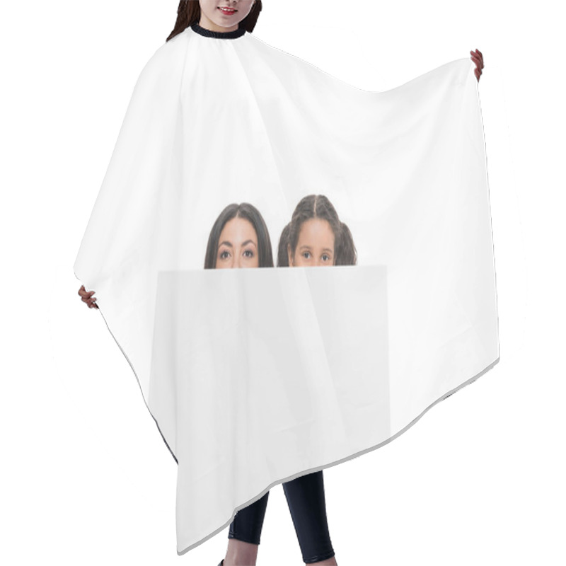 Personality  Mother And Daughter Looking At Camera Hair Cutting Cape