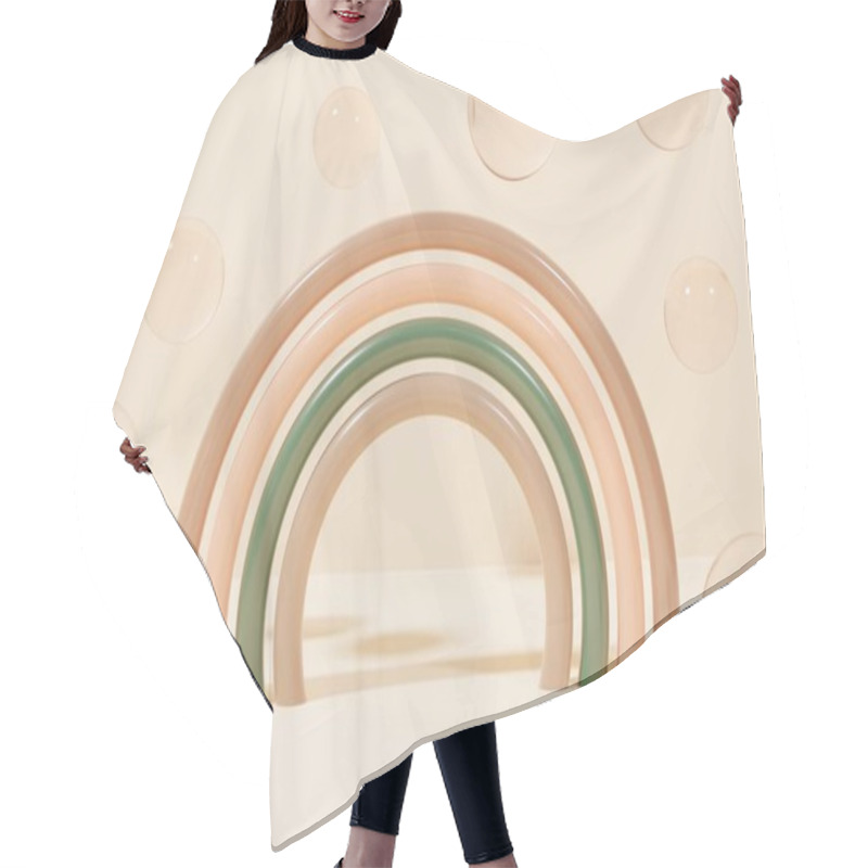 Personality  3d Render Of Plastic Modern Rainbow With Flying Glass Balls On A Beige Background Hair Cutting Cape