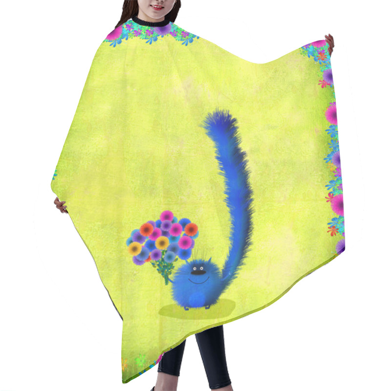 Personality  Blue Kitten With Flowers Floral Frame Hair Cutting Cape