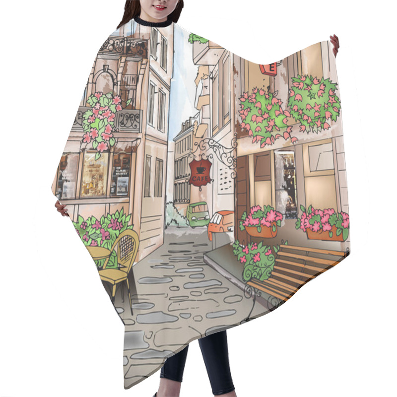 Personality  Illustration Of City Street Hair Cutting Cape