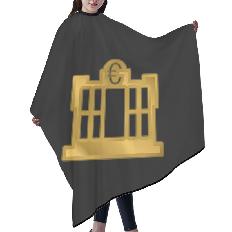 Personality  Bank Building Of Euros Gold Plated Metalic Icon Or Logo Vector Hair Cutting Cape