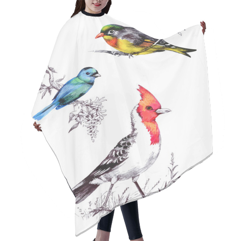 Personality  Bright Birds On Branches With Flowers Hair Cutting Cape