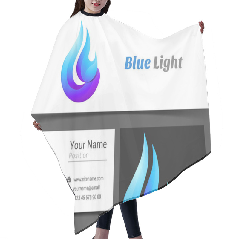 Personality  Blue Flame Fire Corporate Logo And Business Card Sign Template. Creative Design With Colorful Logotype Visual Identity Composition Made Of Multicolored Element. Vector Illustration Hair Cutting Cape