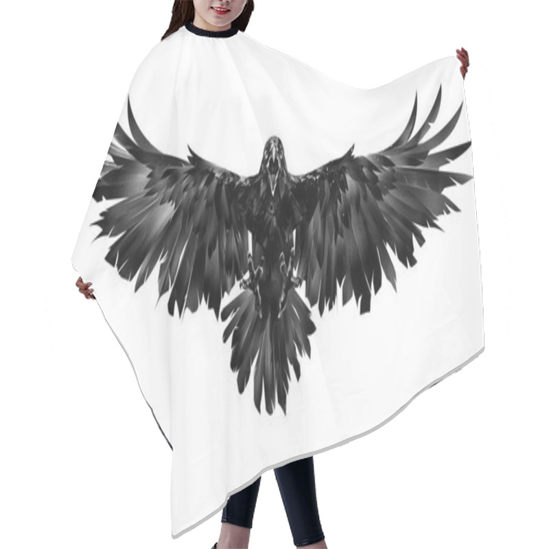 Personality  Drawn Flying Raven On A White Background Hair Cutting Cape