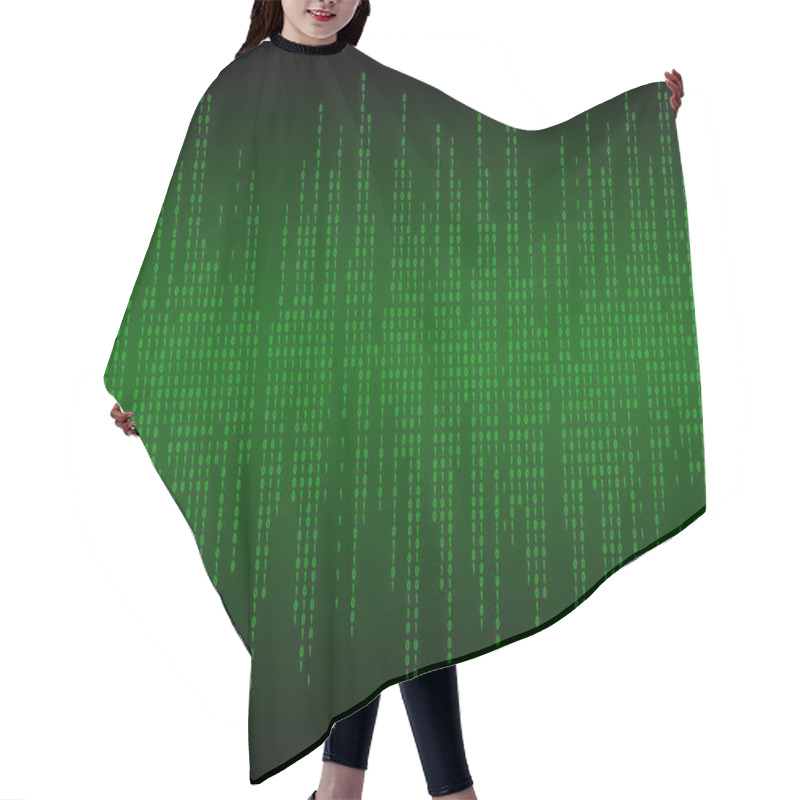 Personality  Green Matrix Background. Falling Numbers On Screen. Technology Stream Binary Code. Digital Vector Illustration. Hair Cutting Cape