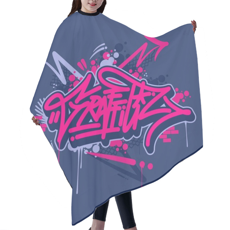 Personality  Graffiti Font Lettering With A Dark Blue Background Hair Cutting Cape