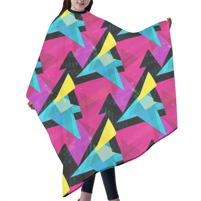 Personality  Pink Blue And Yellow Triangles On A Black Background Seamless Pattern Hair Cutting Cape