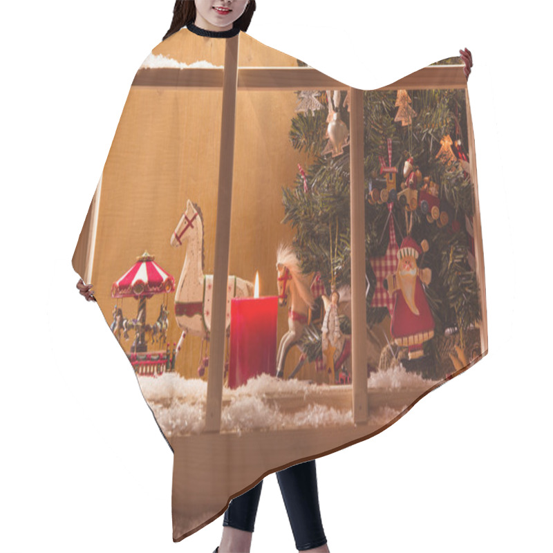 Personality  Atmospheric Christmas Window Sill Decoration With Snow, Wood And Candles Hair Cutting Cape