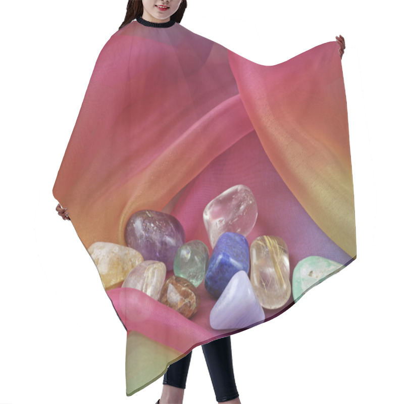 Personality  Chakra Gemstones On Rainbow Chiffon Hair Cutting Cape