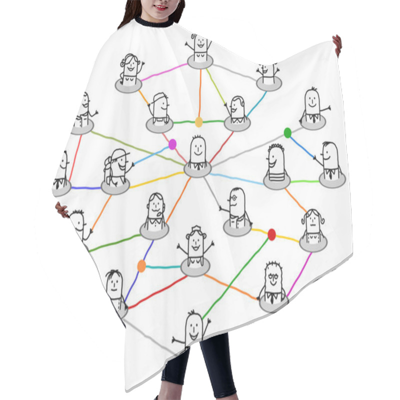 Personality  Cartoon Connected People On Big Social Network Hair Cutting Cape