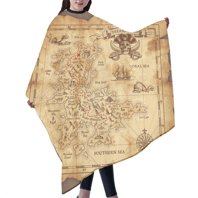 Personality  Vector Pirate Treasure Map Hair Cutting Cape