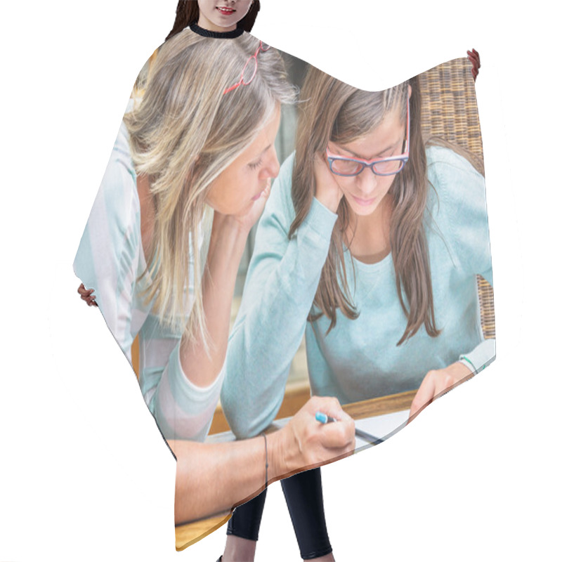 Personality  Pretty Student Girl Taking Courses With Beautiful Blond Teacher Hair Cutting Cape