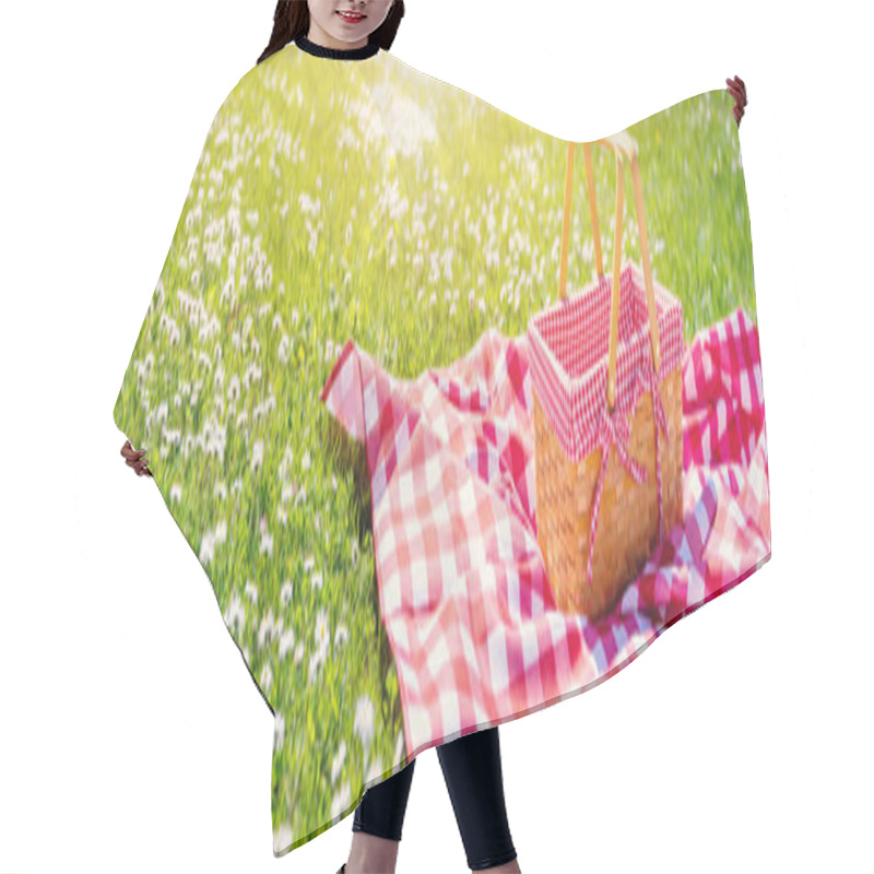 Personality  Picnic Duvet With Empty Basket On The Meadow In Nature. Panoramic View. Concept Of Leisure And Family Weekend. Hair Cutting Cape