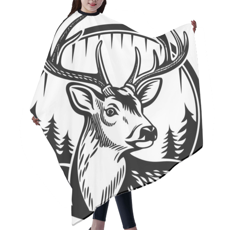 Personality  Head Of Deer With Horn. Vector Drawing. Hair Cutting Cape