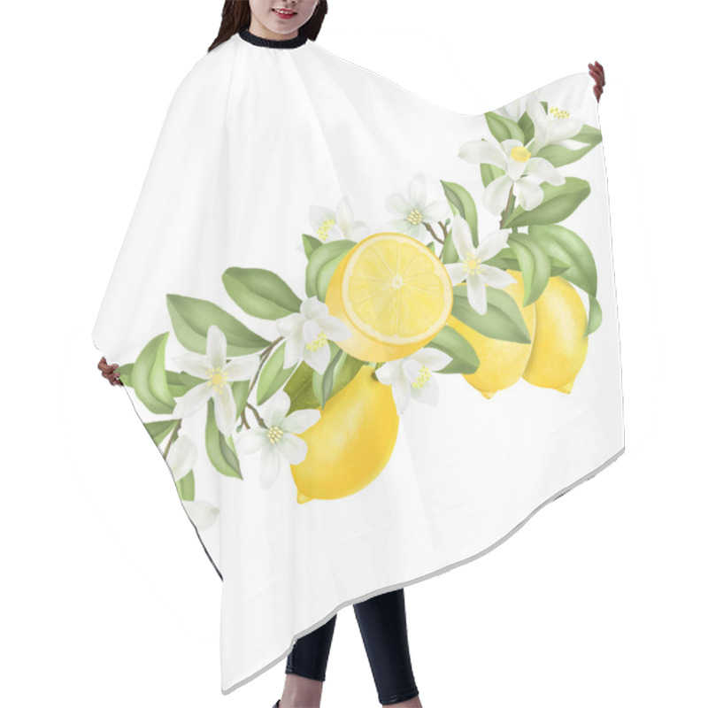 Personality  Hand Drawn Blooming Lemon Tree Branch Isolated On A White Background Hair Cutting Cape