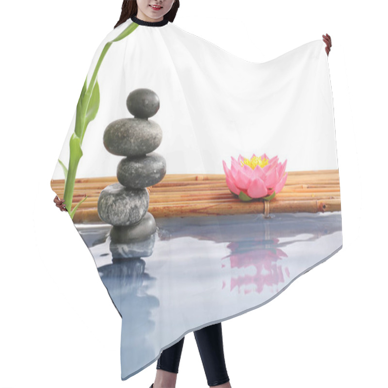 Personality  Stack Of Spa Stones And Bamboo In Water On White Background Hair Cutting Cape