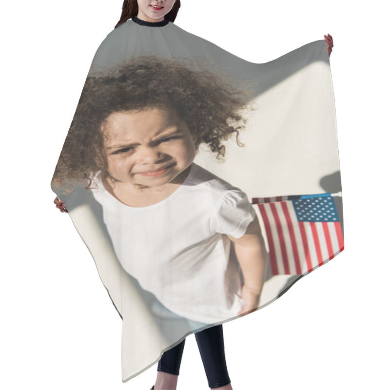 Personality  Curly American Girl With American Flag Hair Cutting Cape