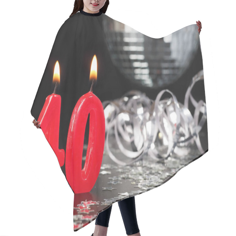 Personality  Red Candles Showing Nr. 40. Abstract Background For Birthday Or Anniversary Party. Hair Cutting Cape