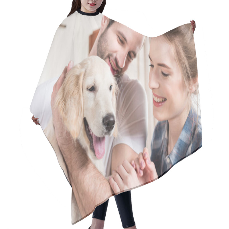 Personality  Young Couple With Puppy Hair Cutting Cape