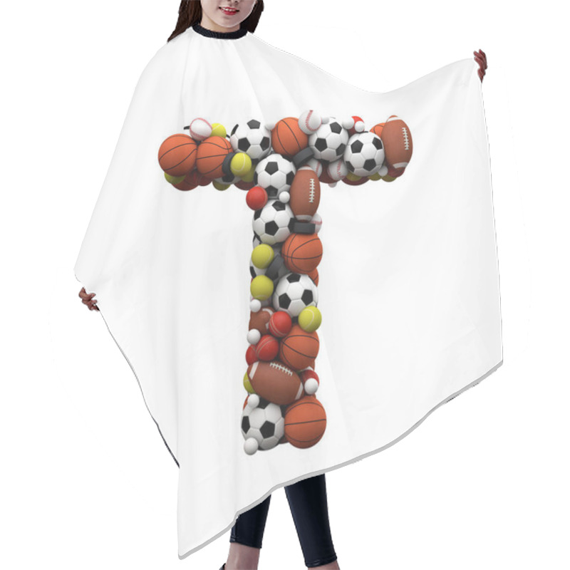 Personality  Letter T. Font Made From Sports Balls. 3D Rendering Hair Cutting Cape