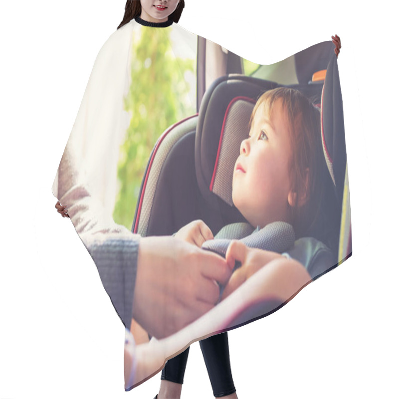 Personality  Toddler Girl In Her Car Seat Hair Cutting Cape