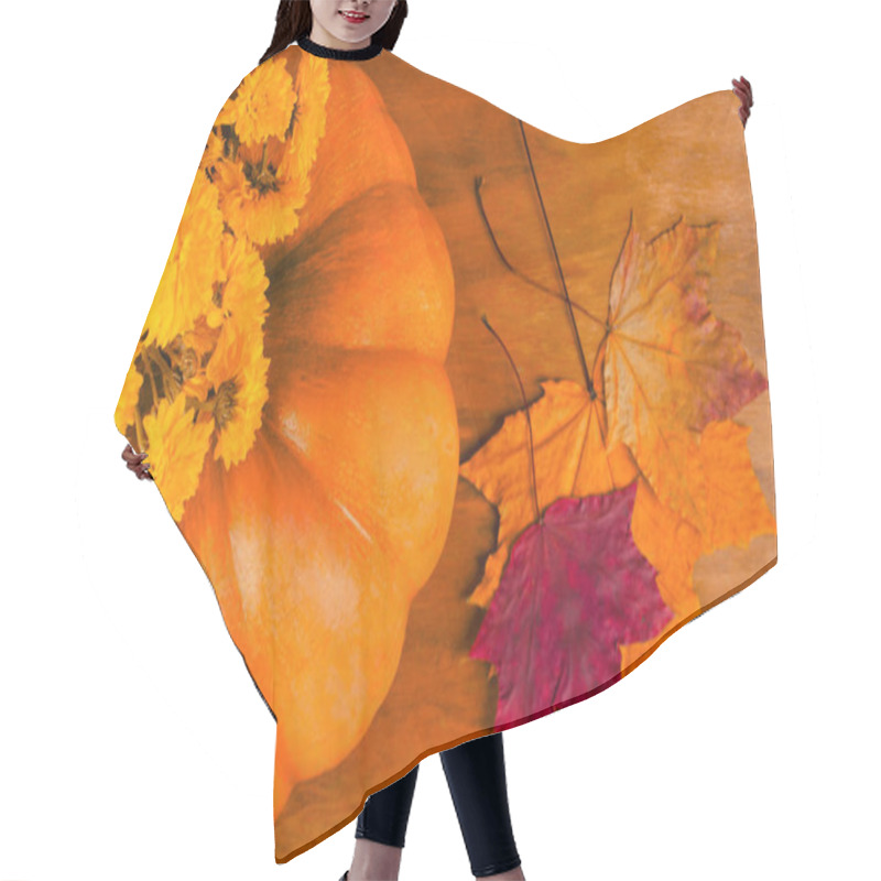 Personality  Pumpkin, Autumn Flowers And Leaves Hair Cutting Cape