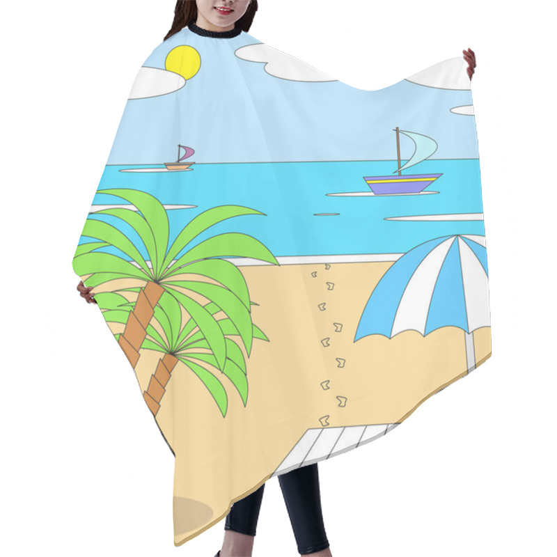 Personality  Vector Illustration. Summer Vacation On The Beach. Hair Cutting Cape