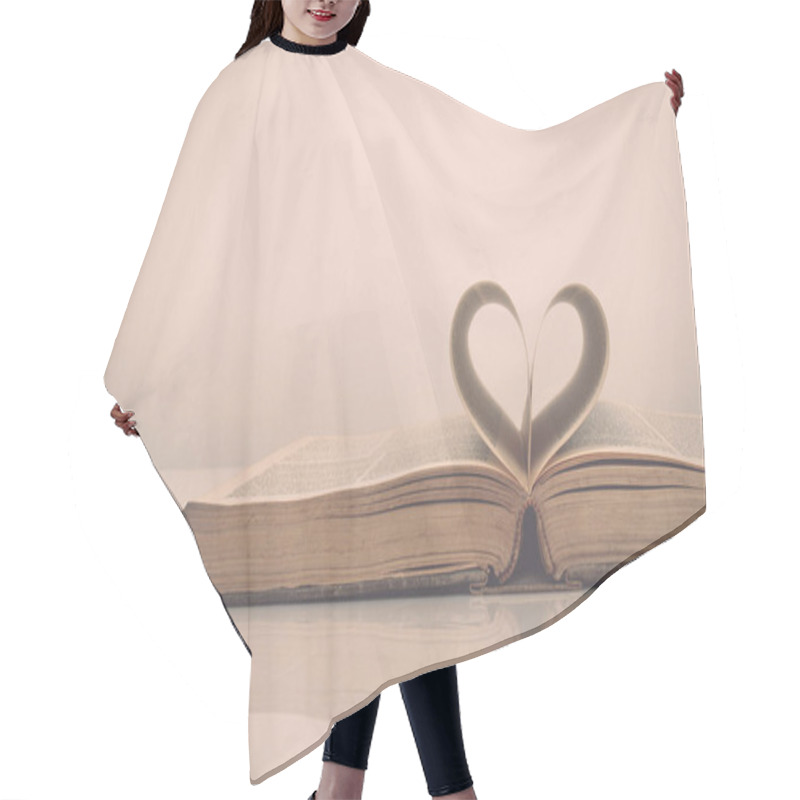 Personality  Vintage Tone Of Pages Of A Book Forming The Shape Of The Heart. Passion For Reading. Hair Cutting Cape