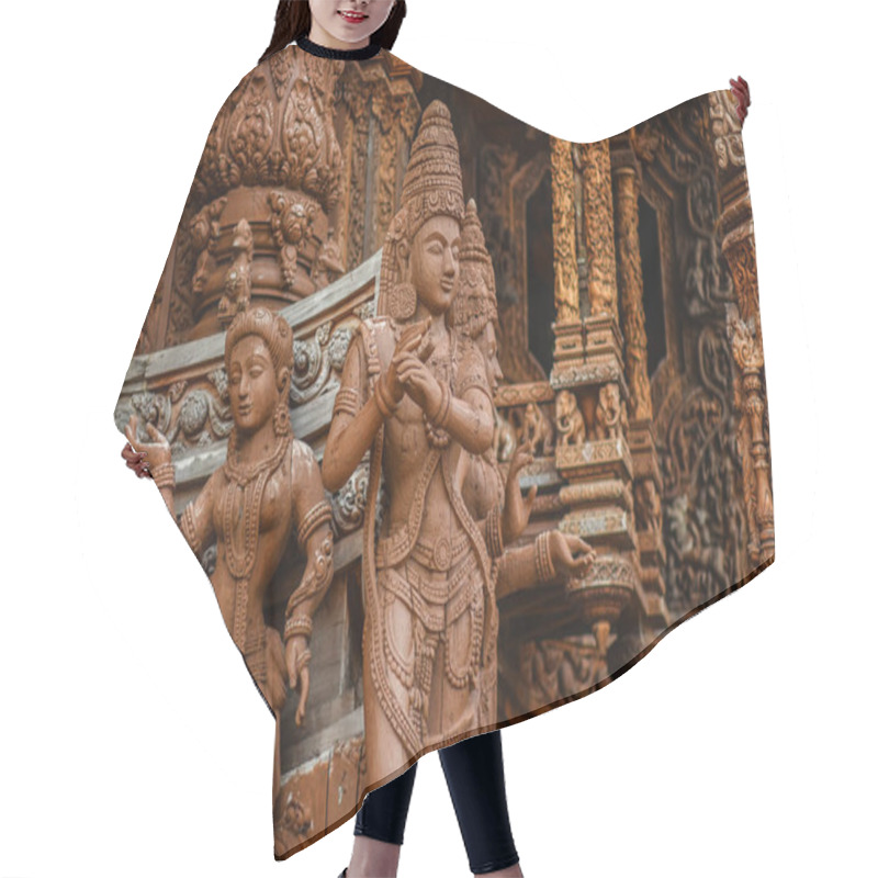 Personality  God Goddess Wood Sculpture Statue, Exterior Architecture, Sanctuary Of Truth, Thailand Hair Cutting Cape