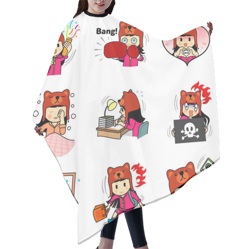 Personality  Girl Bear Sticker Hair Cutting Cape