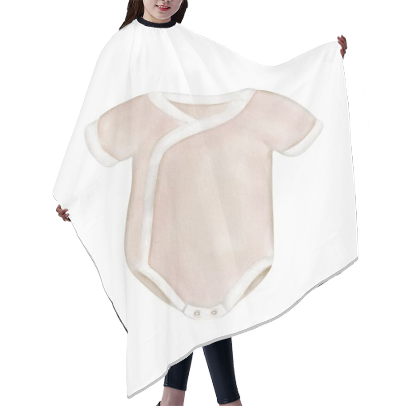 Personality  Soft Beige Baby Onesie With White Trim Laid Out On A Neutral Background Hair Cutting Cape