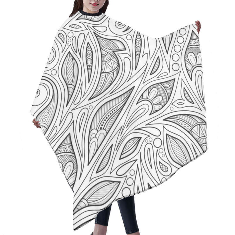 Personality  Monochrome Seamless Pattern With Floral Ethnic Motifs. Endless Texture With Damask Design Elements.Simple Coloring Book Page. Vector Contour Illustration Hair Cutting Cape