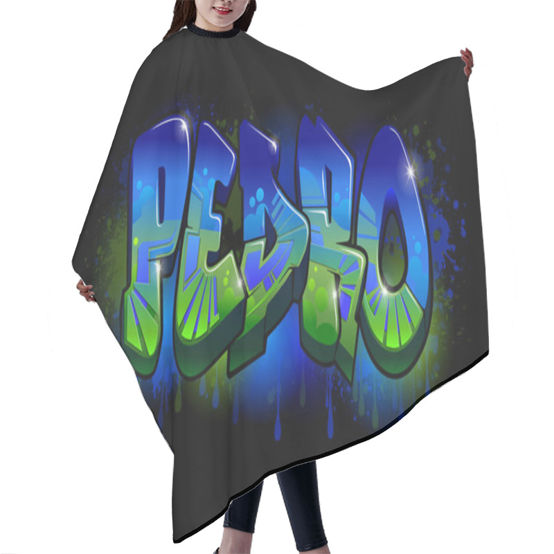 Personality  Graffiti Styled Design For Pedro ....This Graffiti Design Is A Vibrant And Eye-catching Piece That Was Created Using Vector Graphics. The Design Features Bold And Dynamic Lettering That Is Set Against Hair Cutting Cape