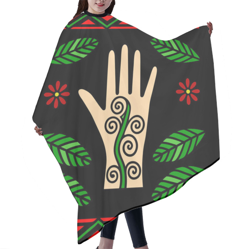 Personality  Minimalist Hand Mehndi Design With Floral Mandala Pattern Vector Illustration Hair Cutting Cape