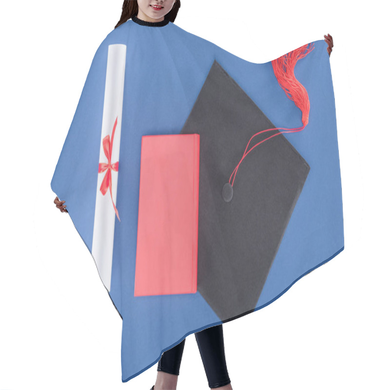 Personality  Graduation Cap With Diploma And Book Isolated On Blue Hair Cutting Cape