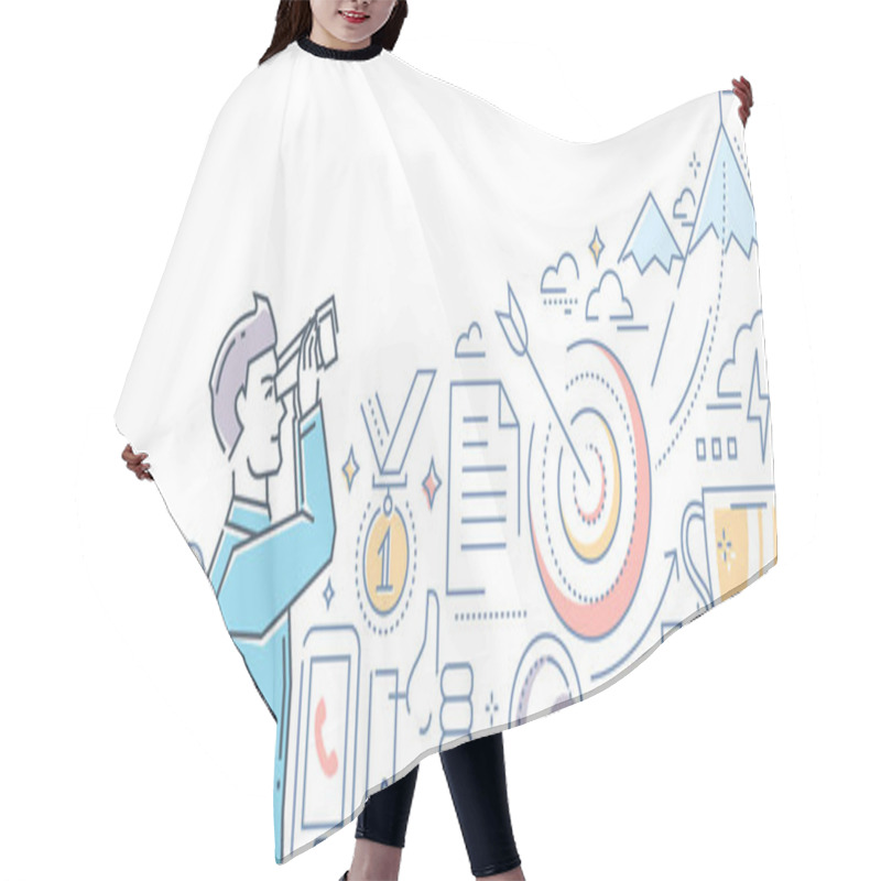 Personality  Ambitious Goals - Line Design Style Illustration Hair Cutting Cape