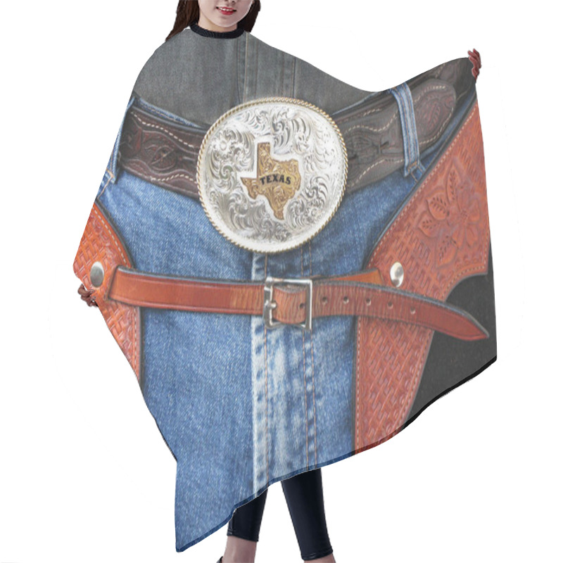 Personality  A Pair Of Leather Belt With A Buckle On A Wooden Background Hair Cutting Cape