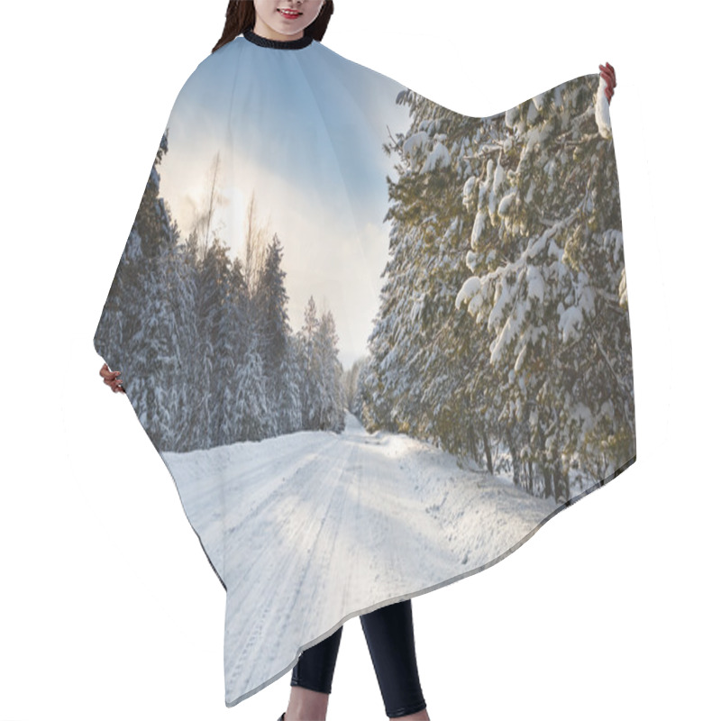 Personality  Winter Road In Snowy Forest Hair Cutting Cape