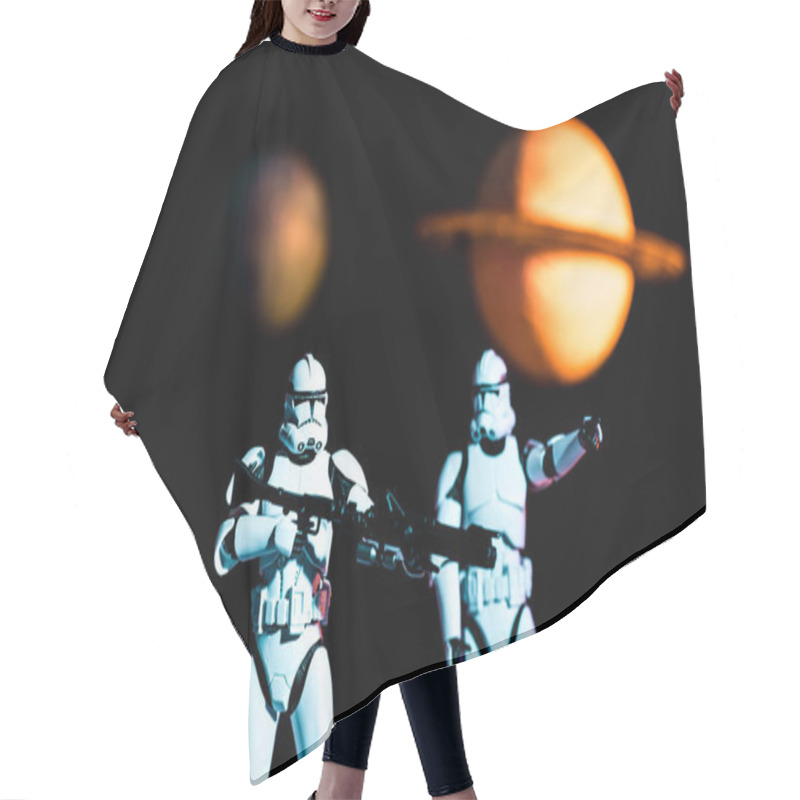 Personality  White Imperial Stormtroopers With Guns And Cosmic Planets On Background Hair Cutting Cape