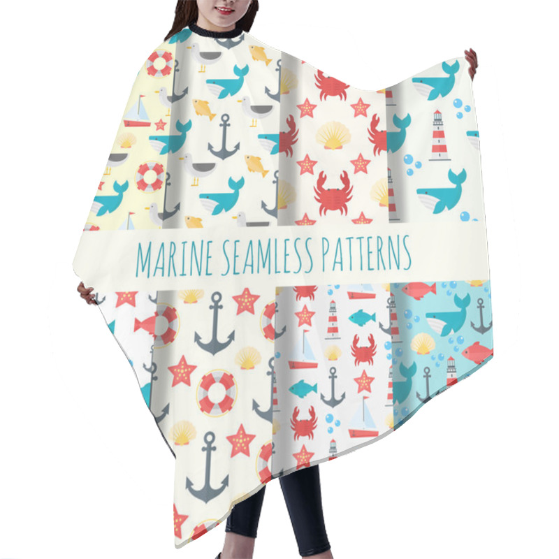 Personality  Marine Seamless Pattern Vector Set. Hair Cutting Cape