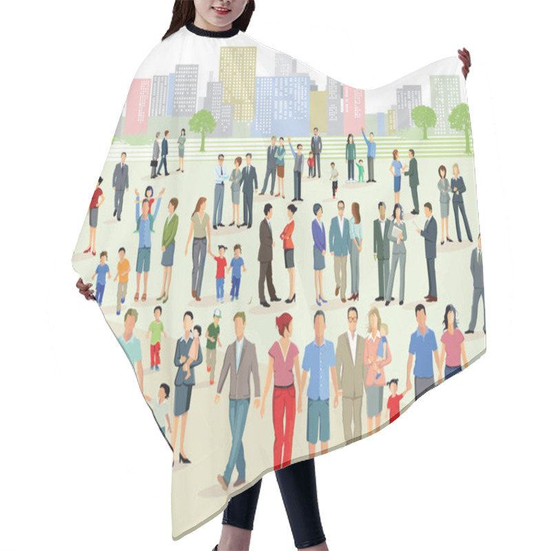 Personality  Crowd On A Large Square Hair Cutting Cape