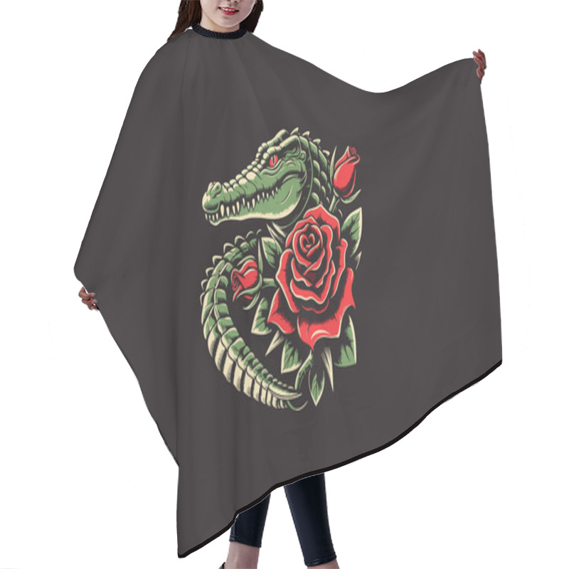 Personality  Head Crocodile And Rose Flowers Vector Artwork Design Hair Cutting Cape